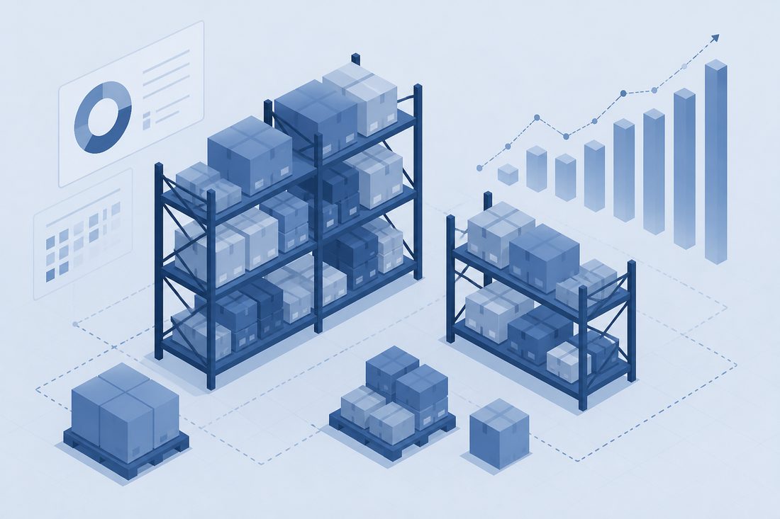 Warehouse inventory with AI forecast overlay.