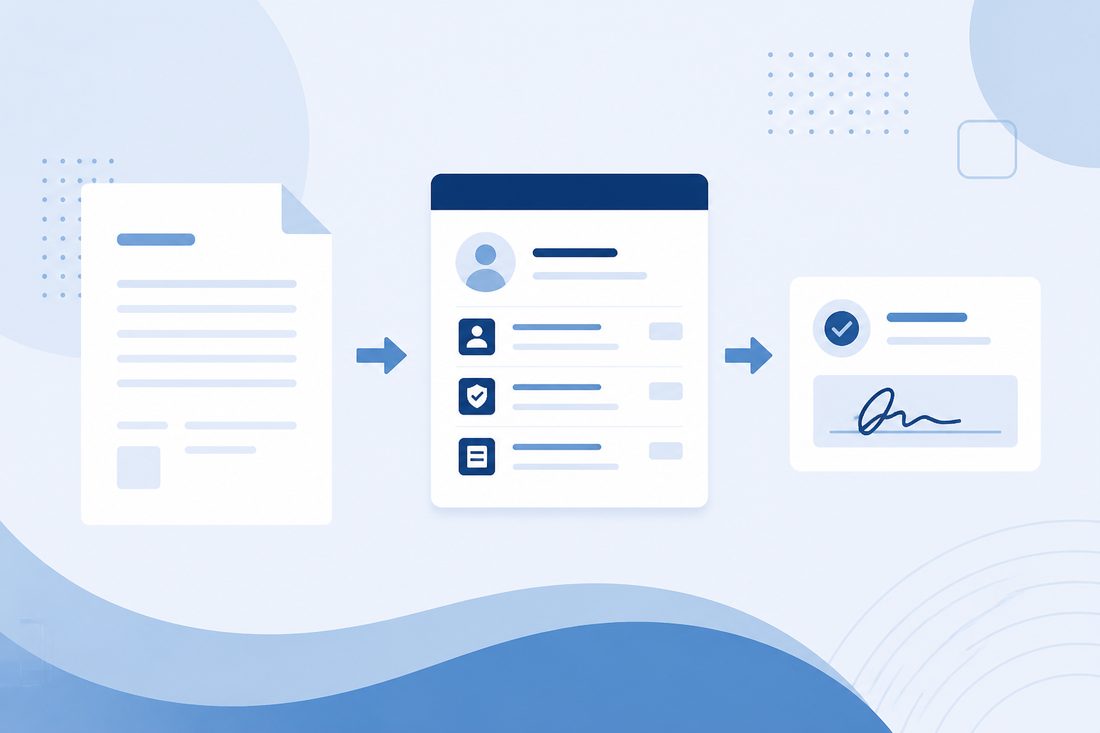 Paperless document onboarding with AI extraction and electronic signature.